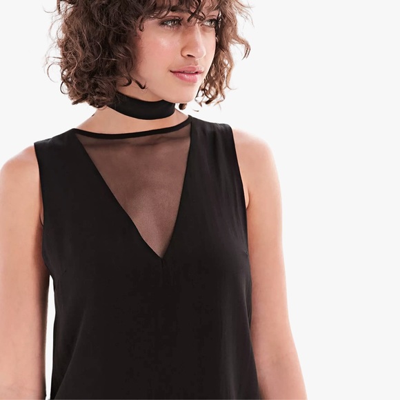Urban Outfitters Silence + Noise Black Mesh V-Neck Sleeveless Mini Shift Dress - Picture 7 of 14